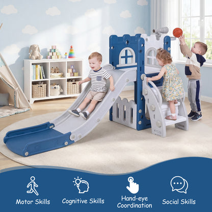 6-In-1 Toddler Slide, L-Shaped Playground With Basketball Hoop, Blue Climbers & Slides at Gallery Canada
