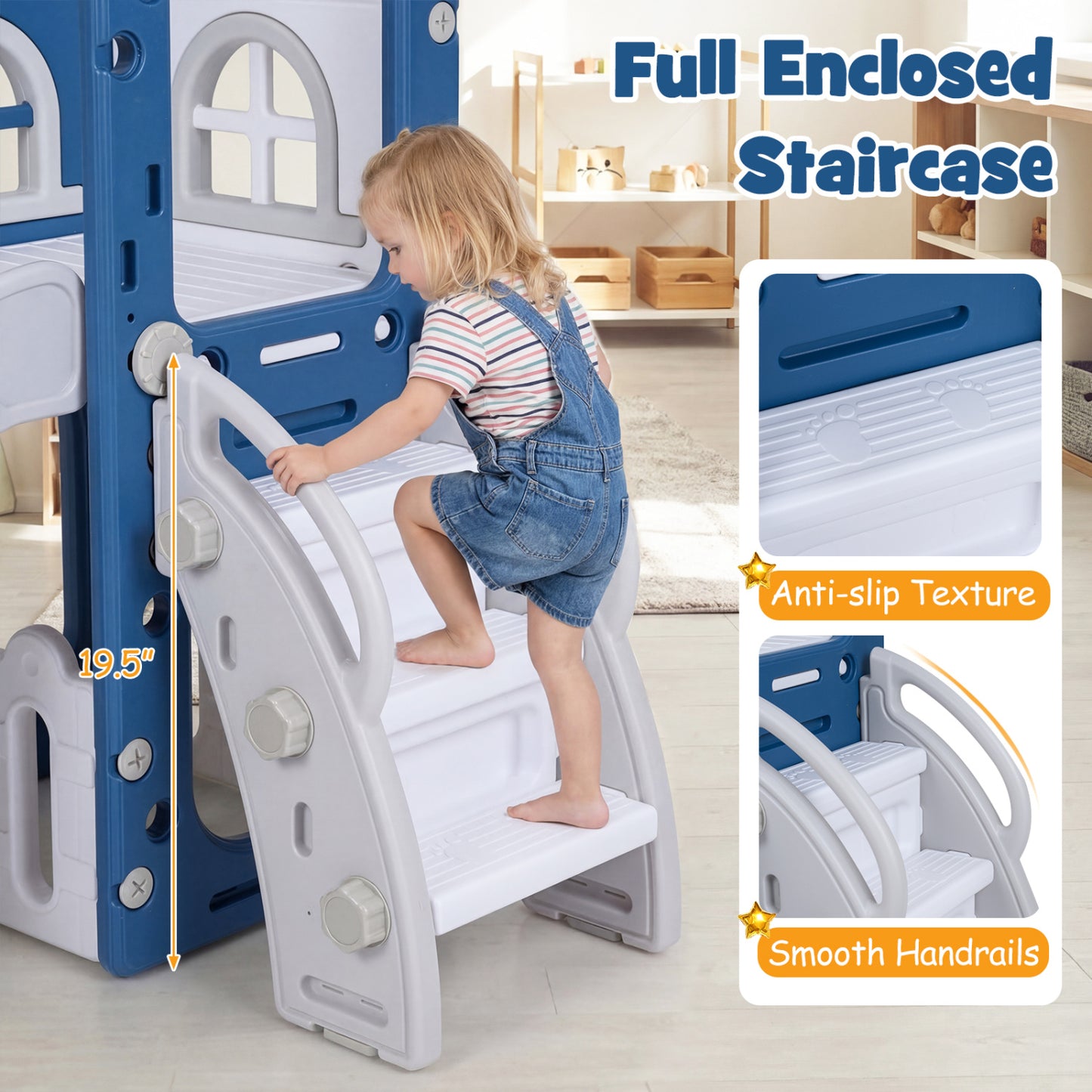 6-In-1 Toddler Slide, L-Shaped Playground With Basketball Hoop, Blue Climbers & Slides at Gallery Canada