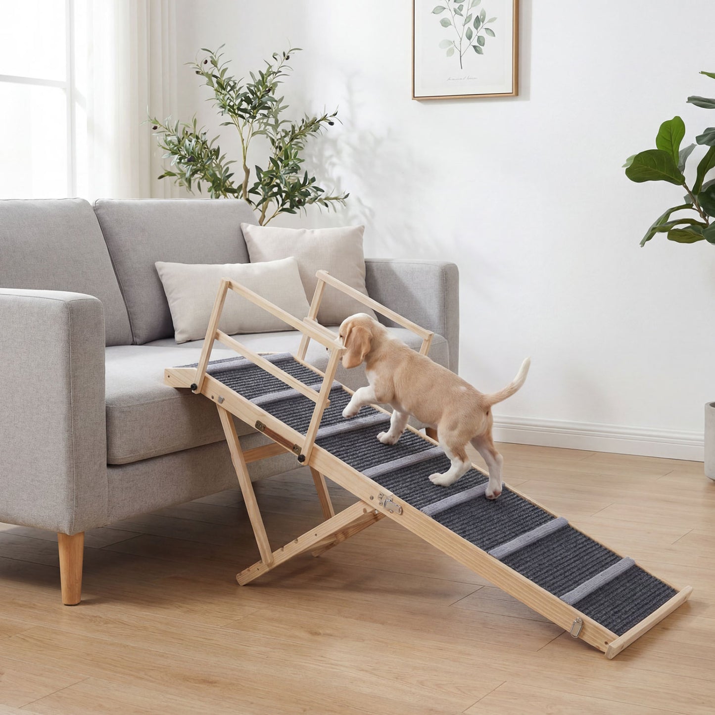 6-Level Adjustable Foldable Dog Ramp, Dark Gray