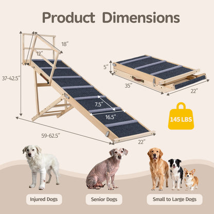 6-Level Adjustable Foldable Dog Ramp, Dark Gray