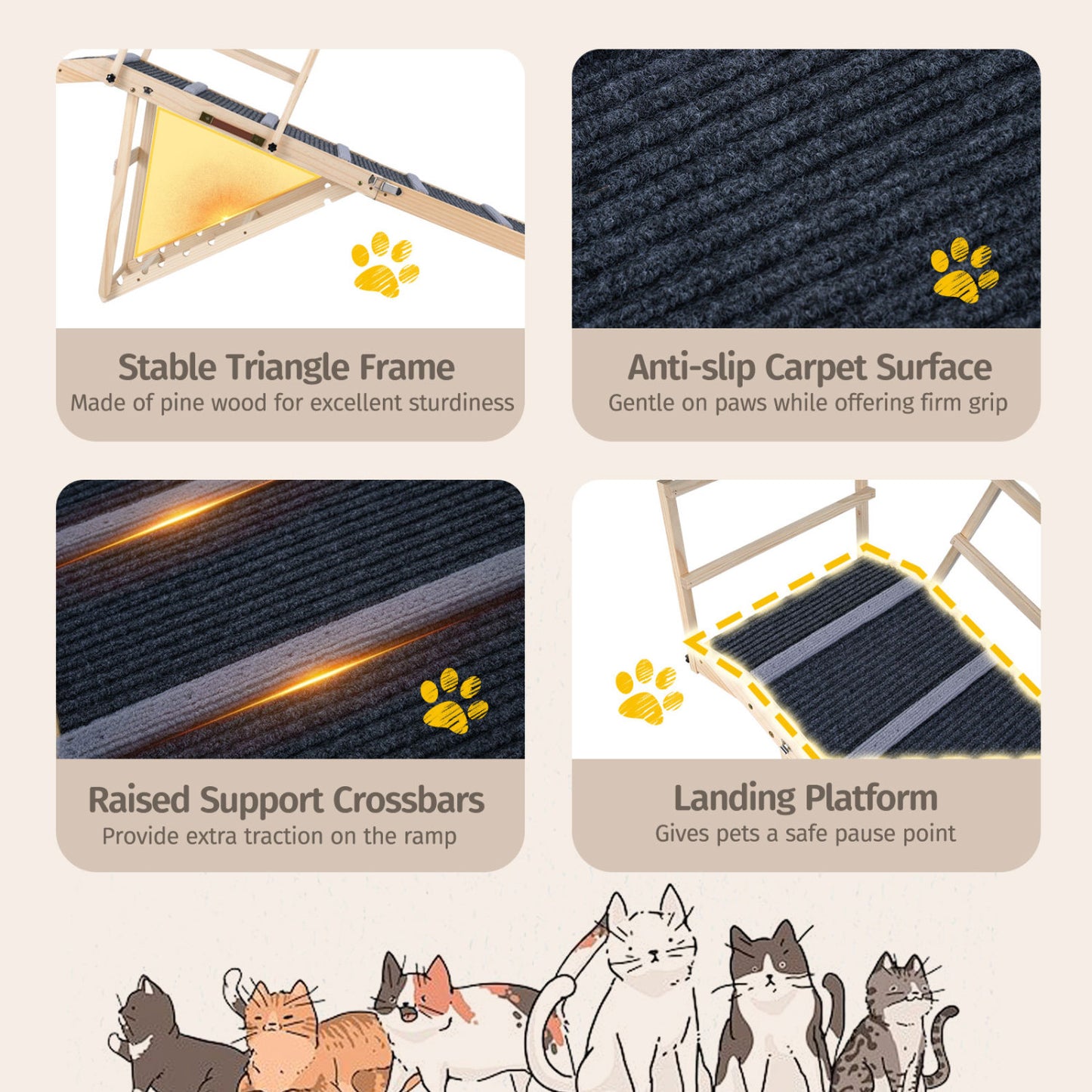 6-Level Adjustable Foldable Dog Ramp, Dark Gray