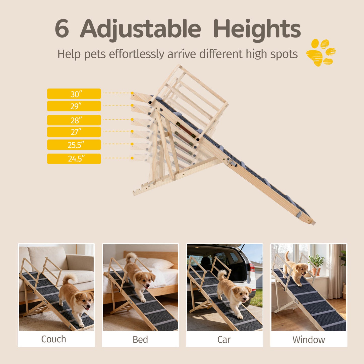 6-Level Adjustable Foldable Dog Ramp, Dark Gray