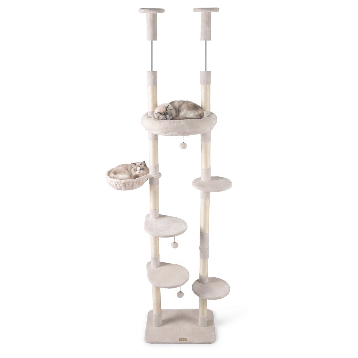 6-tier Floor to Ceiling Cat Tree with Plush Bed and Sisal Scratching Posts, Beige Cat Trees Condos & Scratchers at Gallery Canada
