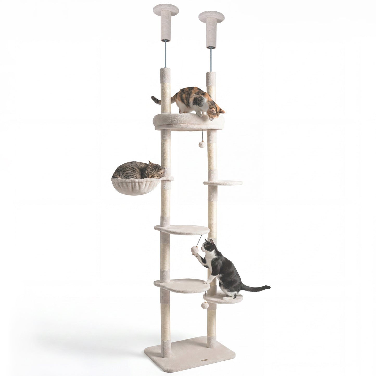 6-tier Floor to Ceiling Cat Tree with Plush Bed and Sisal Scratching Posts, Beige Cat Trees Condos & Scratchers at Gallery Canada