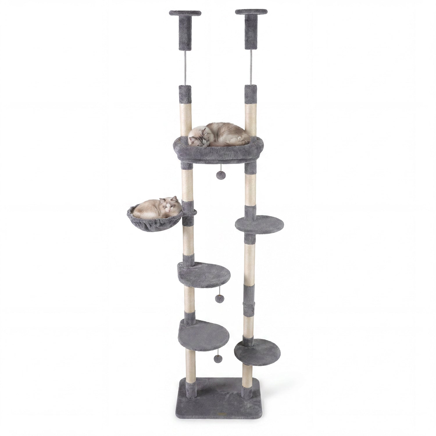 6-tier Floor to Ceiling Cat Tree with Plush Bed and Sisal Scratching Posts, Gray Cat Trees Condos & Scratchers at Gallery Canada