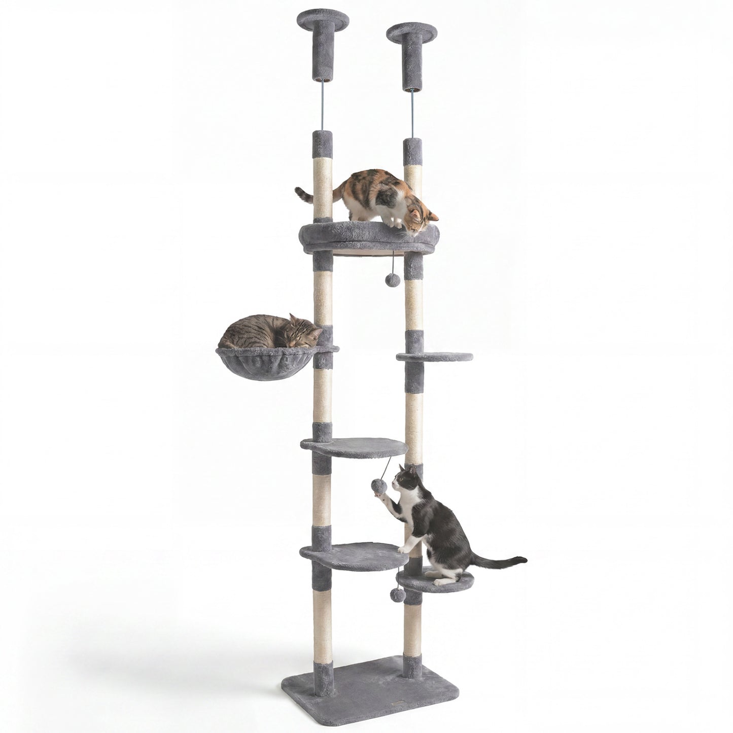 6-tier Floor to Ceiling Cat Tree with Plush Bed and Sisal Scratching Posts, Gray Cat Trees Condos & Scratchers at Gallery Canada