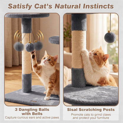 6-tier Floor to Ceiling Cat Tree with Plush Bed and Sisal Scratching Posts, Gray Cat Trees Condos & Scratchers at Gallery Canada