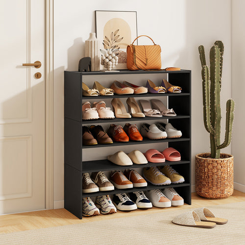 6-tier Shoe Rack with Anti-tipping Device for Entryway, Black
