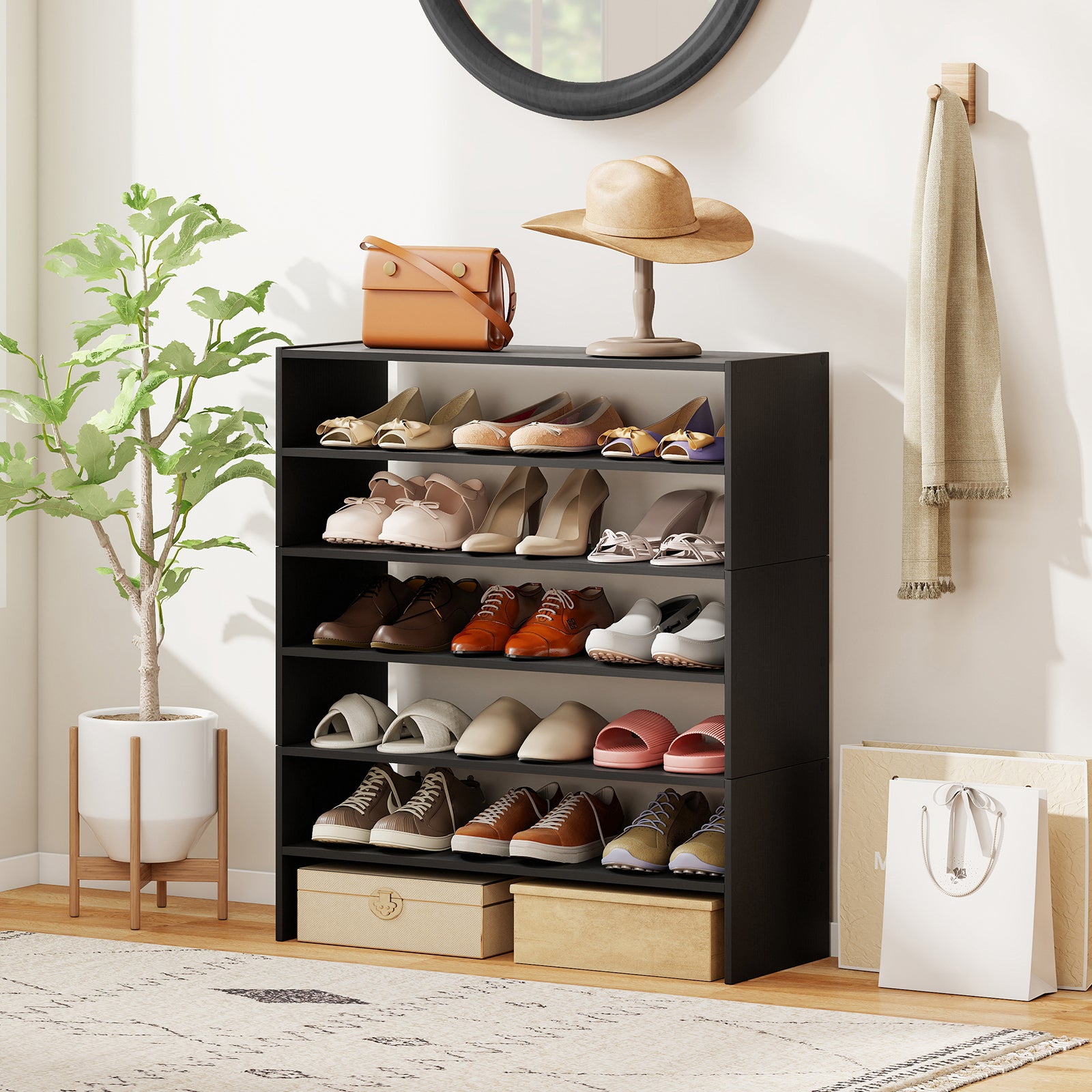 6-tier Shoe Rack with Anti-tipping Device for Entryway, Black Shoe Racks & Storage Benches at Gallery Canada