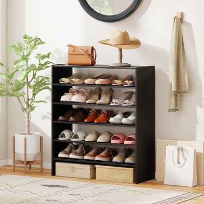 6-tier Shoe Rack with Anti-tipping Device for Entryway, Black Shoe Racks & Storage Benches at Gallery Canada