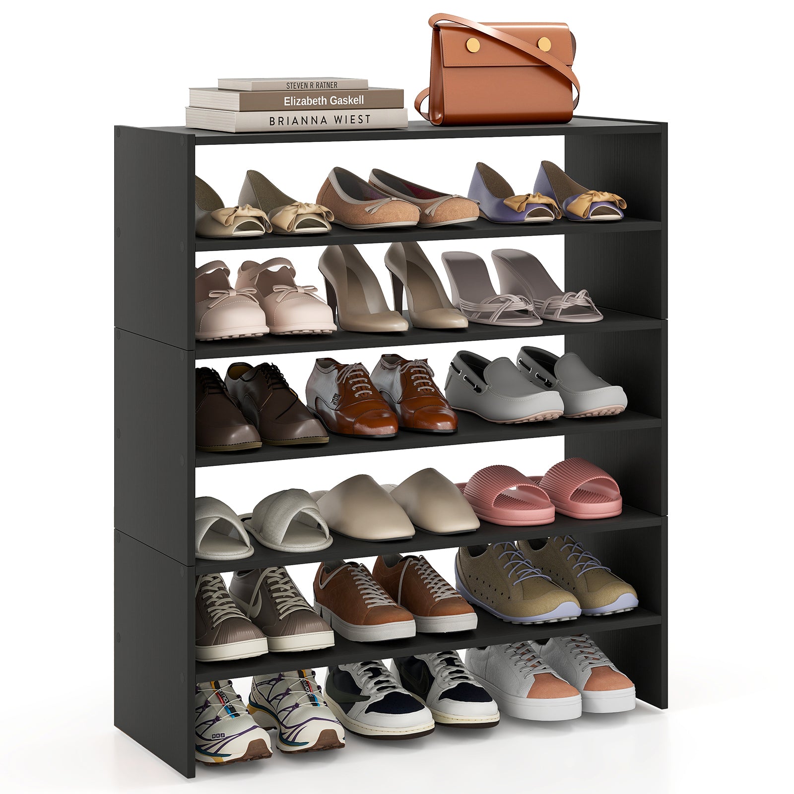 6-tier Shoe Rack with Anti-tipping Device for Entryway, Black Shoe Racks & Storage Benches at Gallery Canada