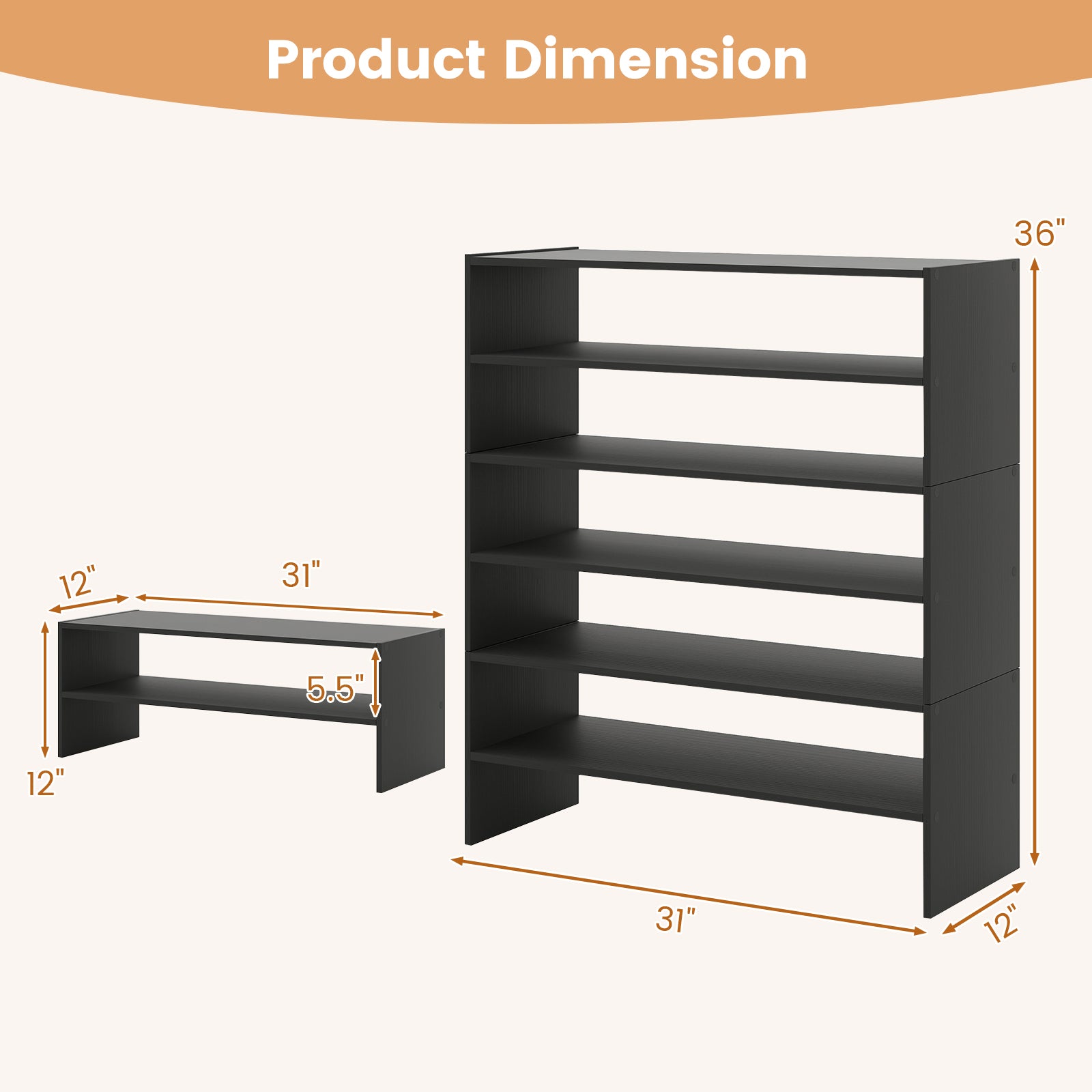 6-tier Shoe Rack with Anti-tipping Device for Entryway, Black Shoe Racks & Storage Benches at Gallery Canada