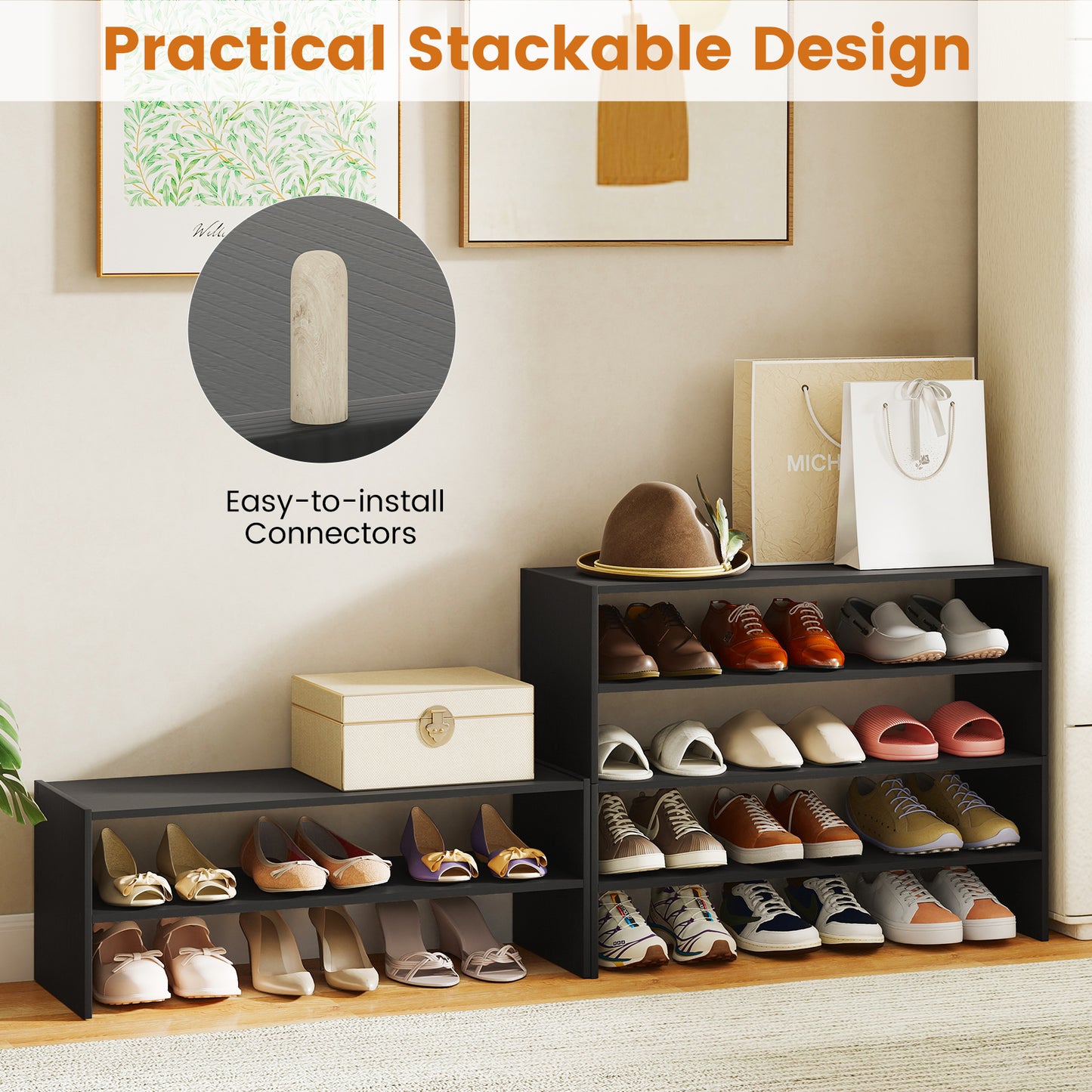 6-tier Shoe Rack with Anti-tipping Device for Entryway, Black Shoe Racks & Storage Benches at Gallery Canada