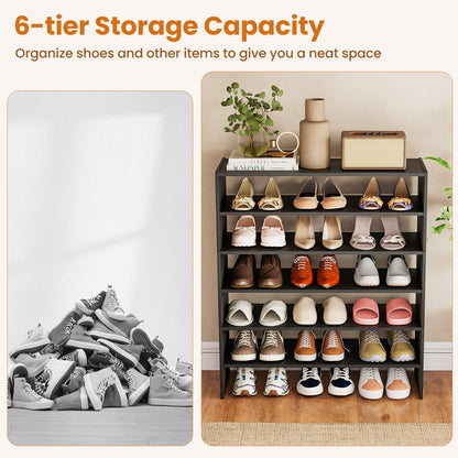 6-tier Shoe Rack with Anti-tipping Device for Entryway, Black Shoe Racks & Storage Benches at Gallery Canada