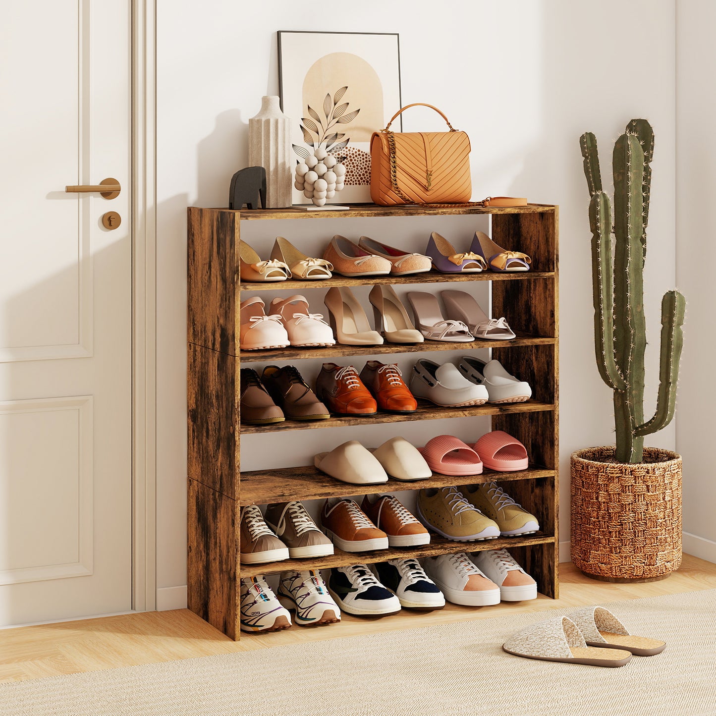 6-tier Shoe Rack with Anti-tipping Device for Entryway, Rustic Brown Shoe Racks & Storage Benches at Gallery Canada