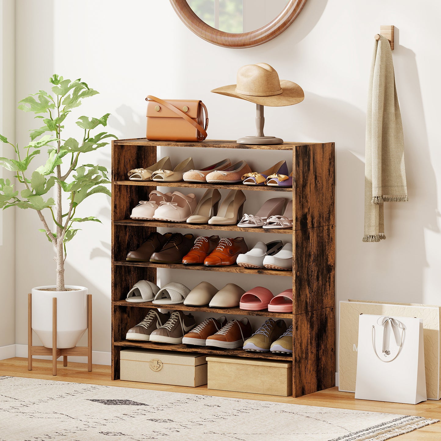 6-tier Shoe Rack with Anti-tipping Device for Entryway, Rustic Brown Shoe Racks & Storage Benches at Gallery Canada