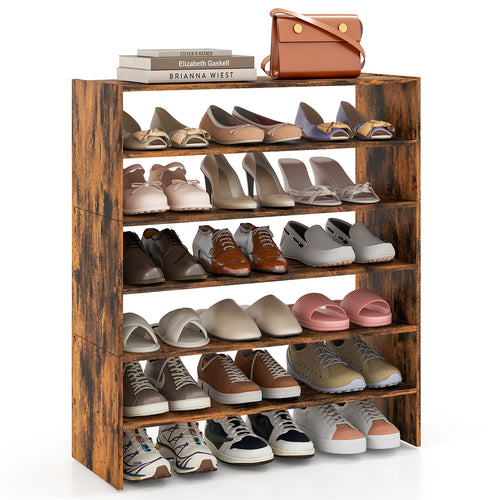 6-tier Shoe Rack with Anti-tipping Device for Entryway, Rustic Brown