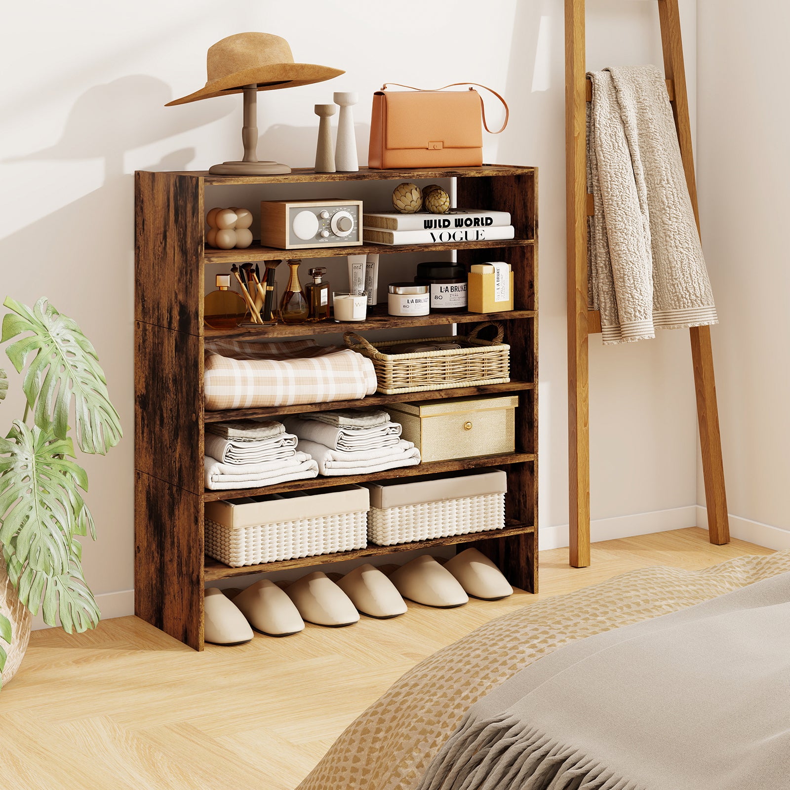 6-tier Shoe Rack with Anti-tipping Device for Entryway, Rustic Brown Shoe Racks & Storage Benches at Gallery Canada
