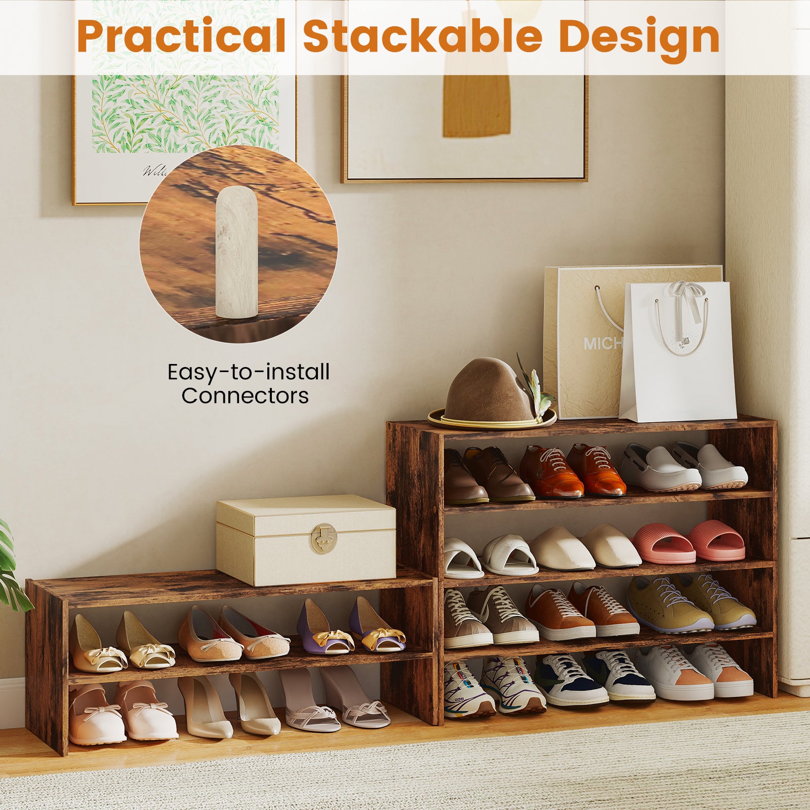 6-tier Shoe Rack with Anti-tipping Device for Entryway, Rustic Brown Shoe Racks & Storage Benches at Gallery Canada