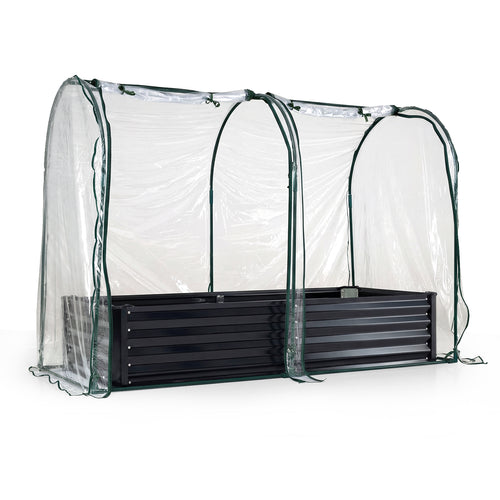 6 x 3 x 1 FT Galvanized Raised Garden Bed, Greenhouse Cover, Black