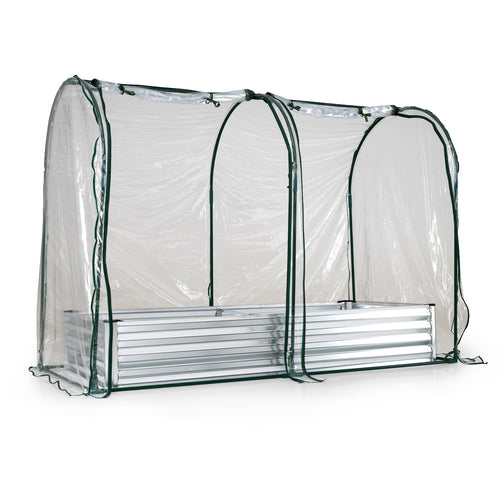 6 x 3 x 1 FT Galvanized Raised Garden Bed, Greenhouse Cover, Silver