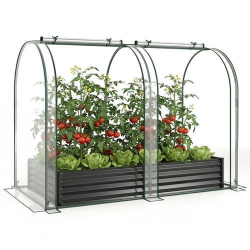 6 x 3 x 1 FT Galvanized Raised Garden Bed, Greenhouse Cover, Black