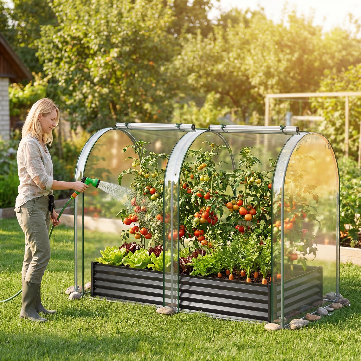 6 x 3 x 1 FT Galvanized Raised Garden Bed, Greenhouse Cover, Black Raised Garden Beds at Gallery Canada