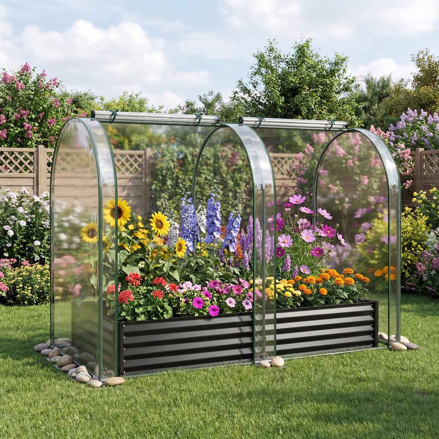 6 x 3 x 1 FT Galvanized Raised Garden Bed, Greenhouse Cover, Black Raised Garden Beds at Gallery Canada