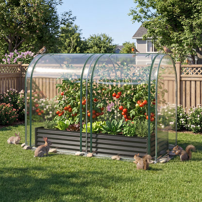 6 x 3 x 1 FT Galvanized Raised Garden Bed, Greenhouse Cover, Black Raised Garden Beds at Gallery Canada