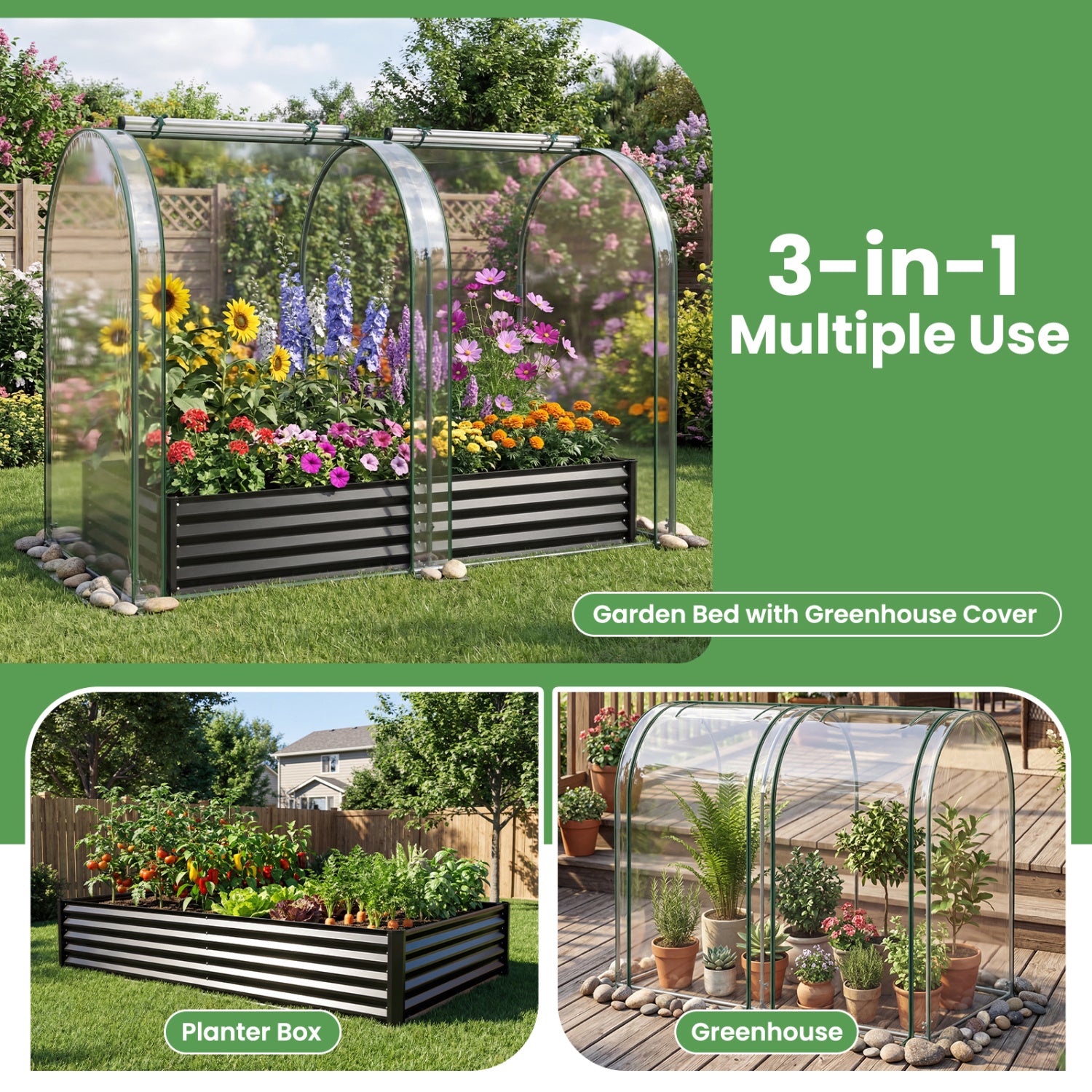 6 x 3 x 1 FT Galvanized Raised Garden Bed, Greenhouse Cover, Black Raised Garden Beds at Gallery Canada