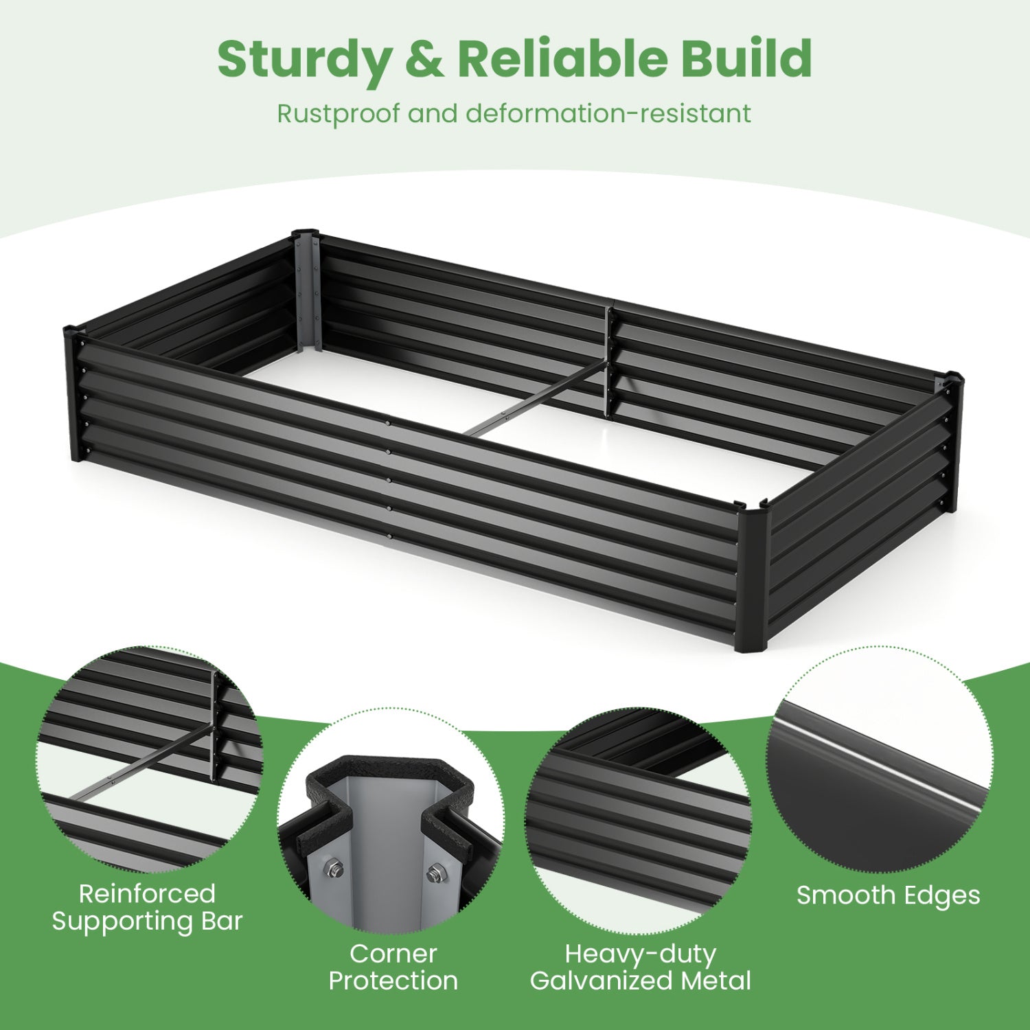 6 x 3 x 1 FT Galvanized Raised Garden Bed, Greenhouse Cover, Black Raised Garden Beds at Gallery Canada