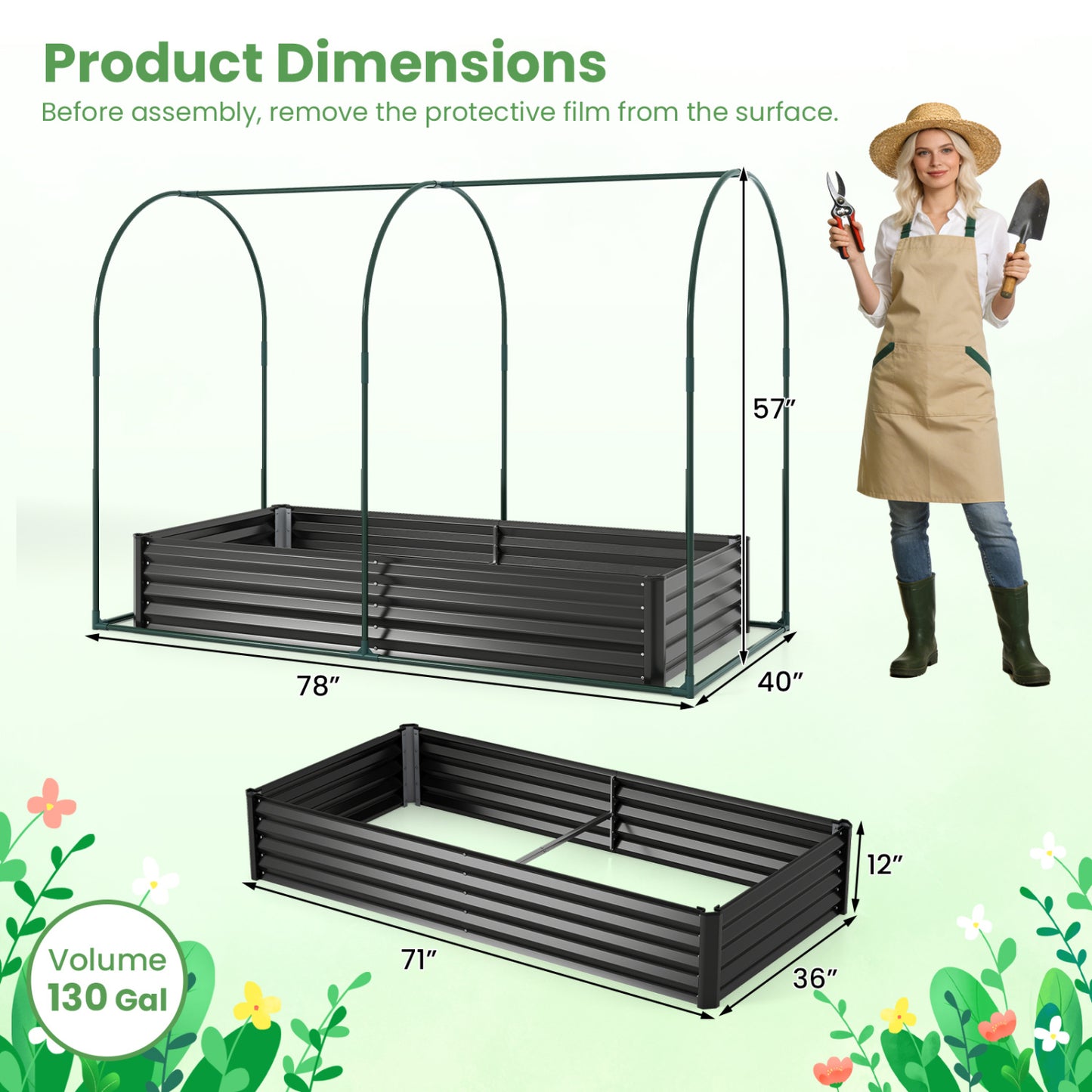 6 x 3 x 1 FT Galvanized Raised Garden Bed, Greenhouse Cover, Black Raised Garden Beds at Gallery Canada