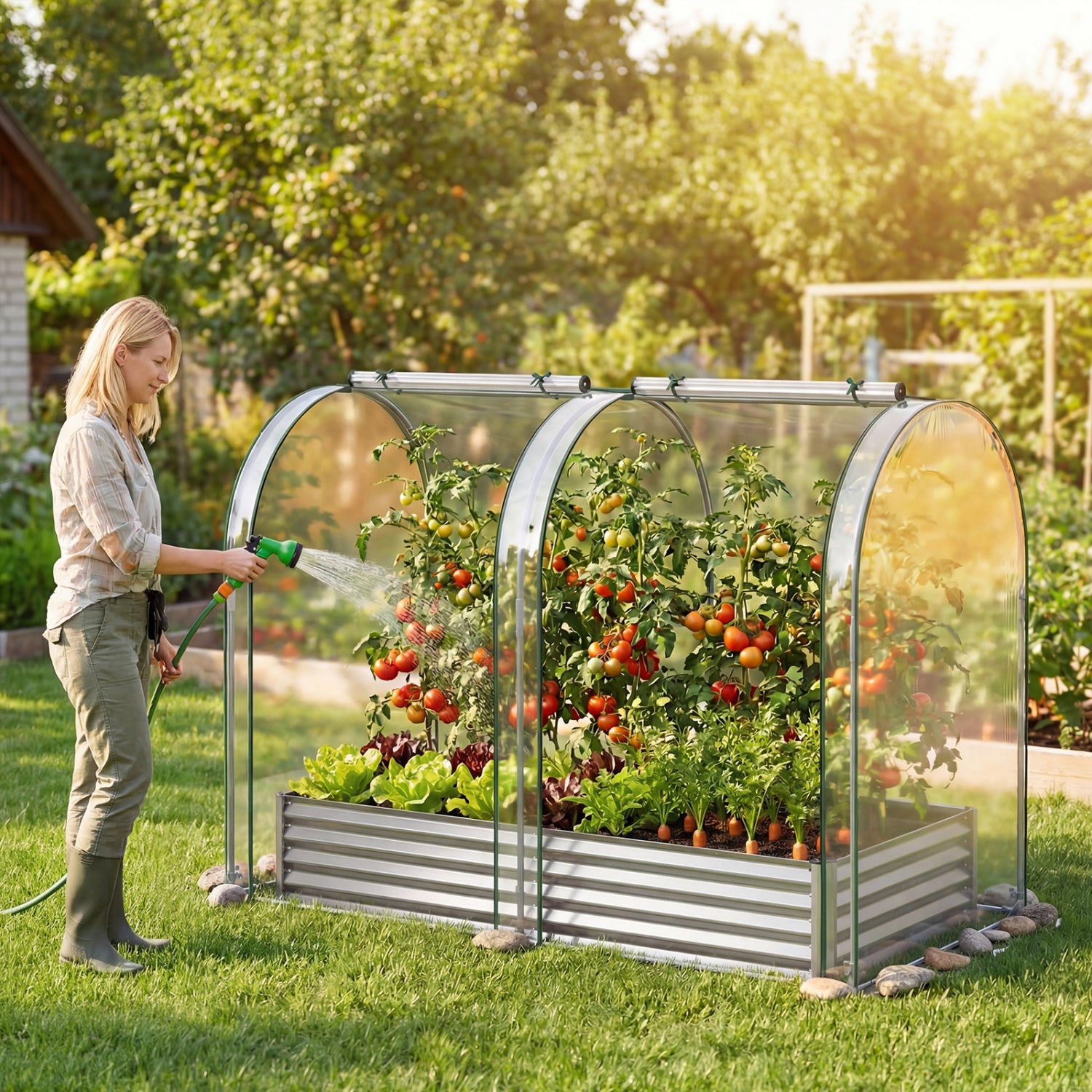 6 x 3 x 1 FT Galvanized Raised Garden Bed, Greenhouse Cover, Silver Raised Garden Beds at Gallery Canada
