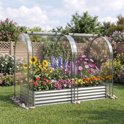 6 x 3 x 1 FT Galvanized Raised Garden Bed, Greenhouse Cover, Silver Raised Garden Beds at Gallery Canada