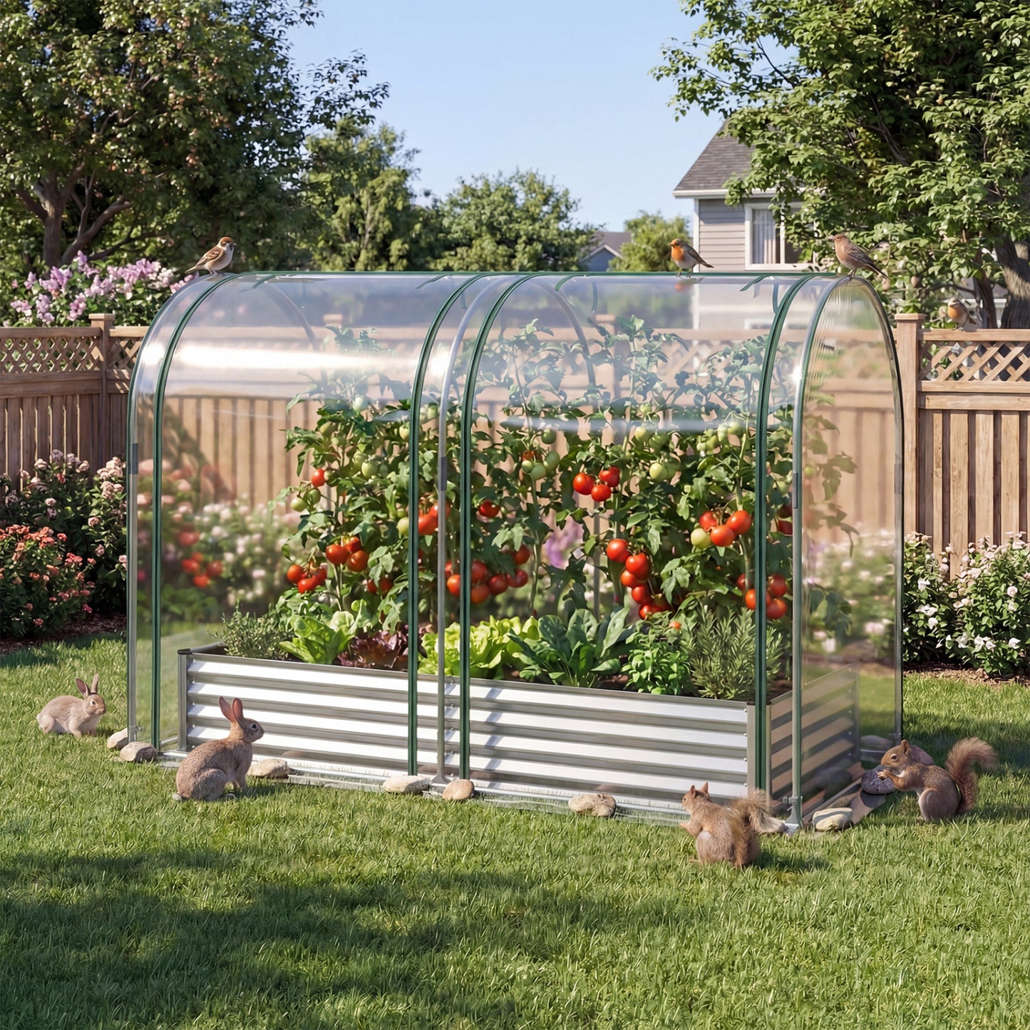6 x 3 x 1 FT Galvanized Raised Garden Bed, Greenhouse Cover, Silver Raised Garden Beds at Gallery Canada