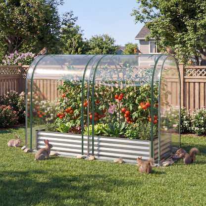 6 x 3 x 1 FT Galvanized Raised Garden Bed, Greenhouse Cover, Silver Raised Garden Beds at Gallery Canada