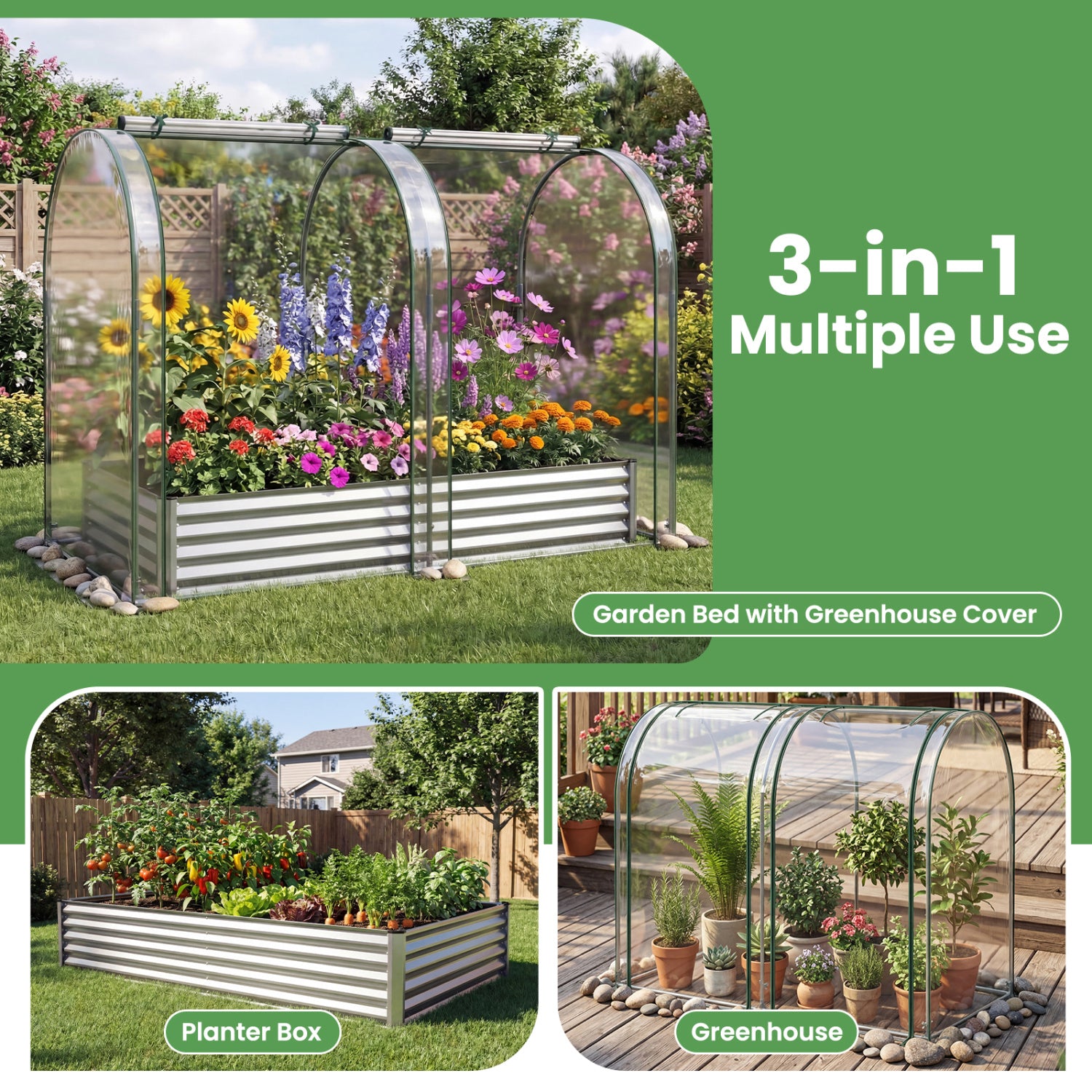 6 x 3 x 1 FT Galvanized Raised Garden Bed, Greenhouse Cover, Silver Raised Garden Beds at Gallery Canada