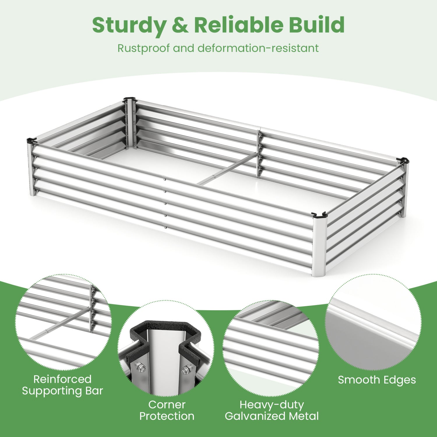 6 x 3 x 1 FT Galvanized Raised Garden Bed, Greenhouse Cover, Silver Raised Garden Beds at Gallery Canada