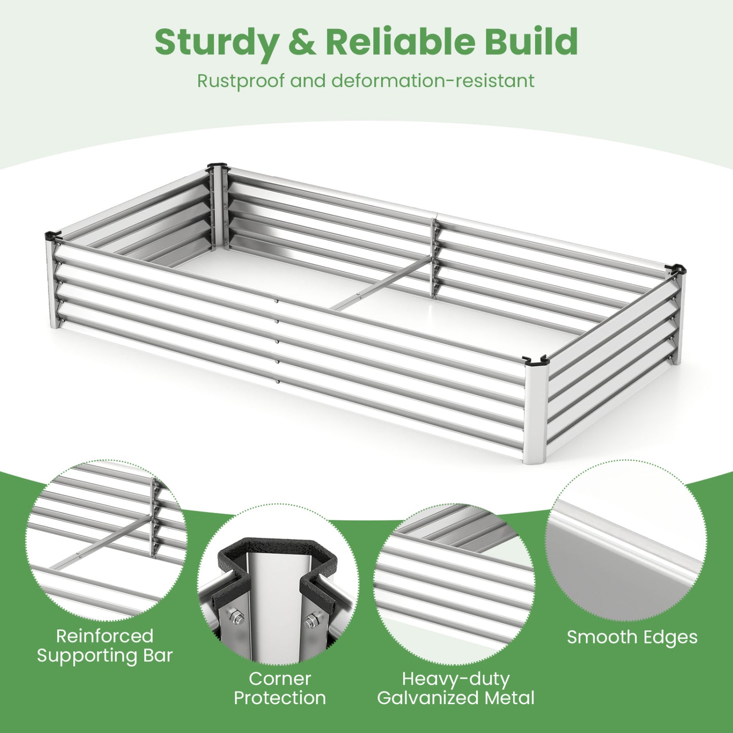 6 x 3 x 1 FT Galvanized Raised Garden Bed, Greenhouse Cover, Silver Raised Garden Beds at Gallery Canada