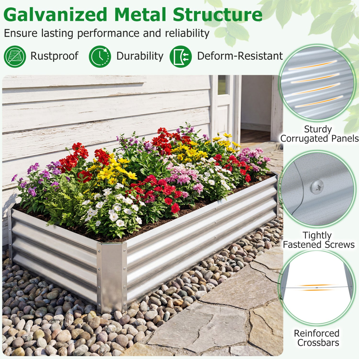6 x 3 x 1 FT Galvanized Raised Garden Bed, Silver Raised Garden Beds at Gallery Canada