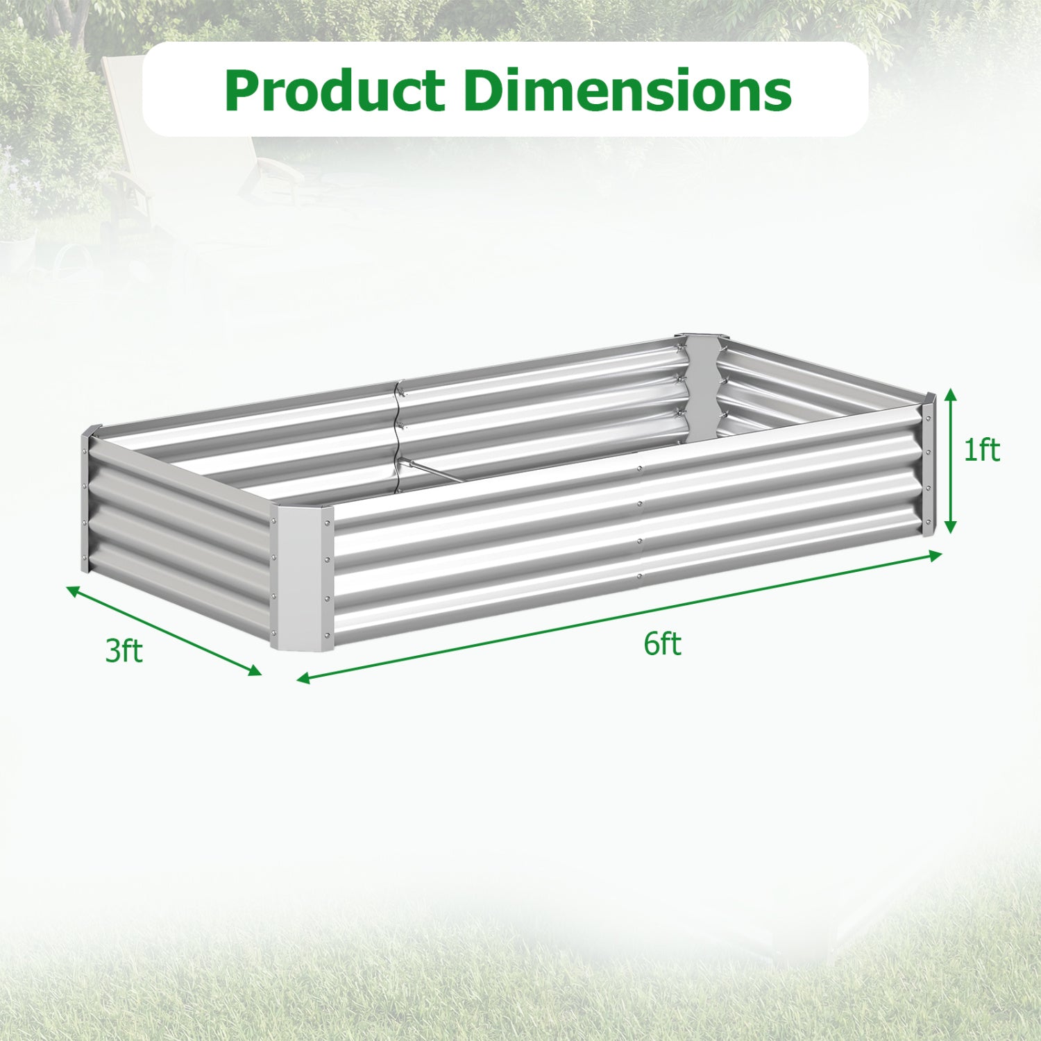 6 x 3 x 1 FT Galvanized Raised Garden Bed, Silver Raised Garden Beds at Gallery Canada