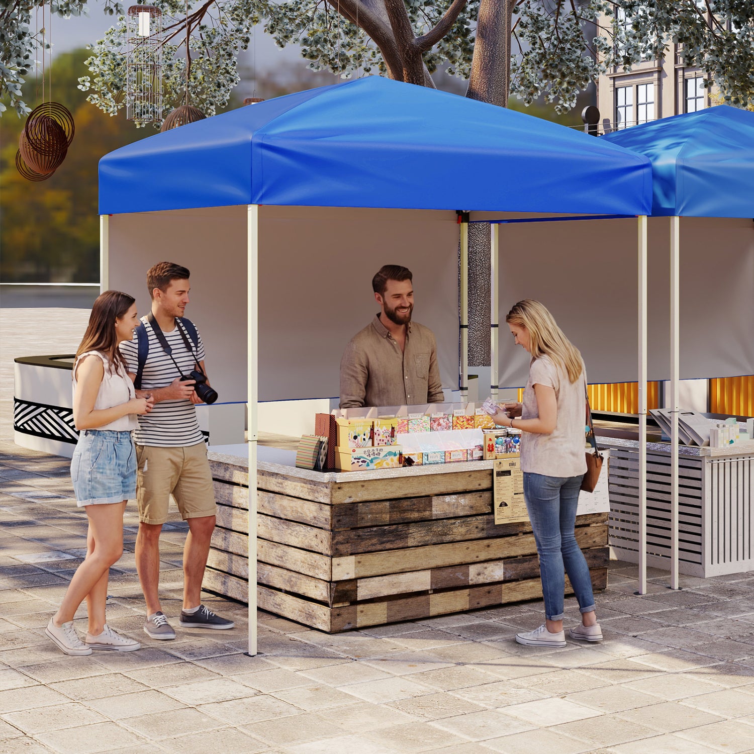 6 x 4 FT Pop-Up Canopy Tent, Half Sidewall, Easy Setup, Blue Canopies at Gallery Canada