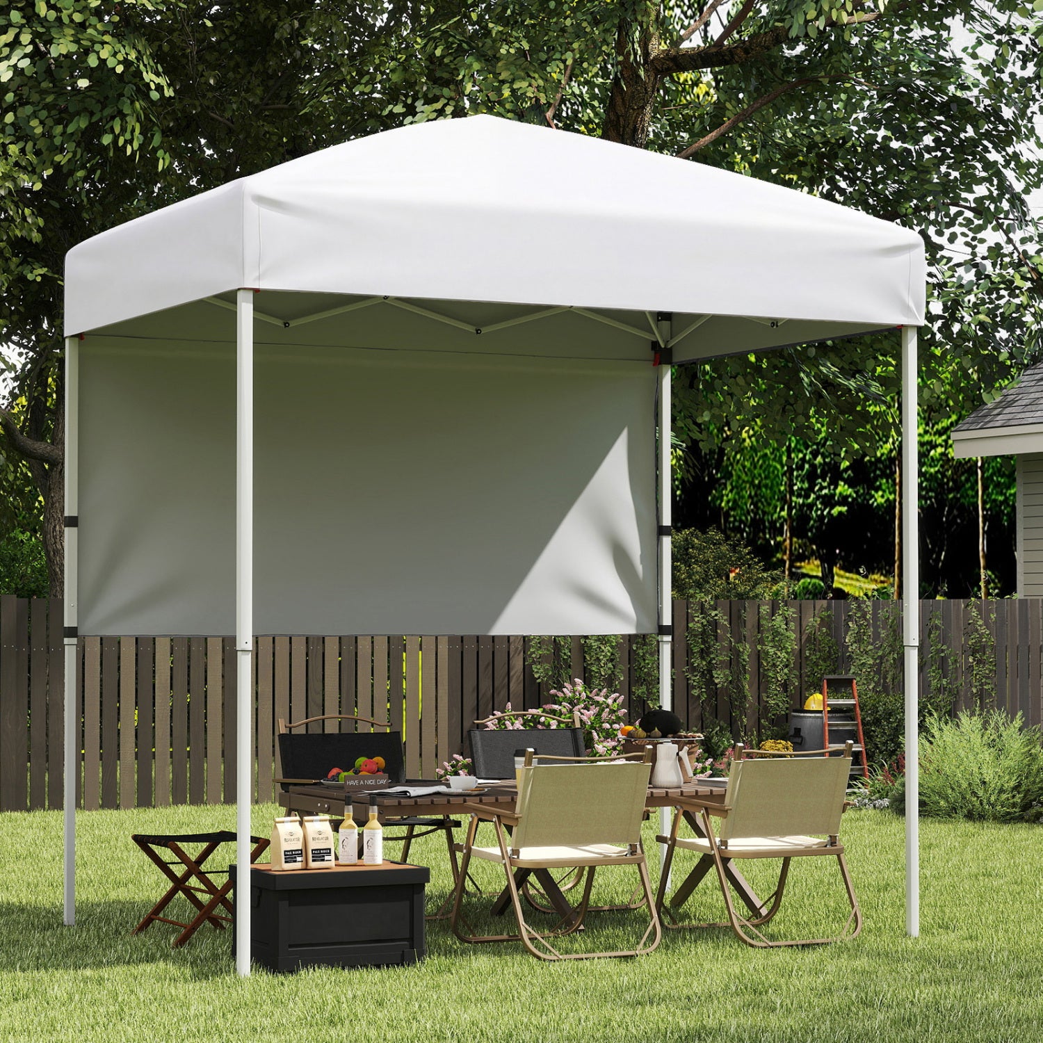 6 x 4 FT Pop-Up Canopy Tent, Half Sidewall, Easy Setup, White Canopies White at Gallery Canada