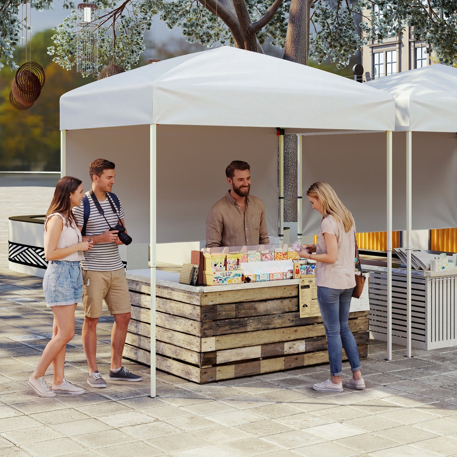 6 x 4 FT Pop-Up Canopy Tent, Half Sidewall, Easy Setup, White Canopies at Gallery Canada