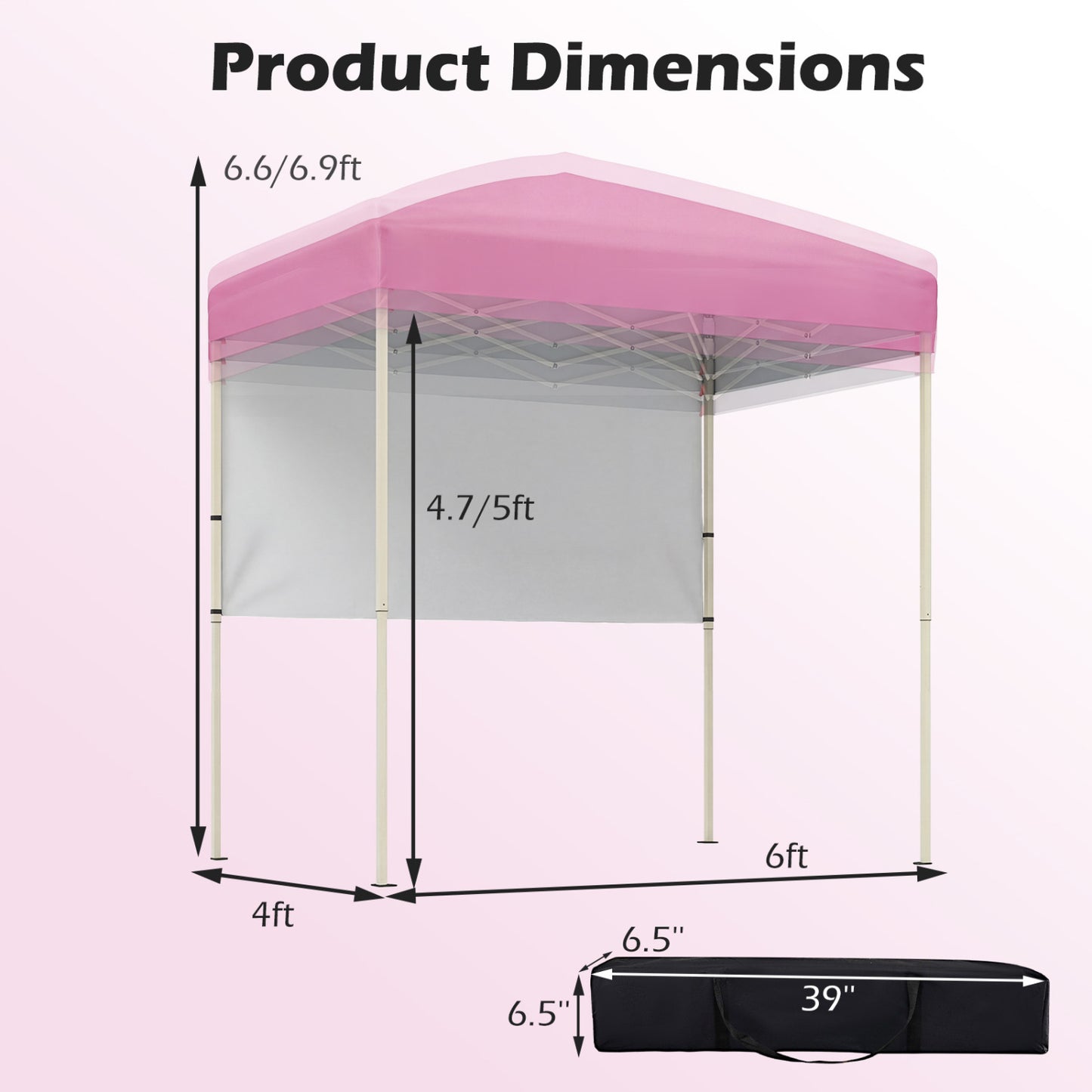 Tente Pop-Up Canopée 1,8x1,2 m avec demi-paroi latérale, Rose