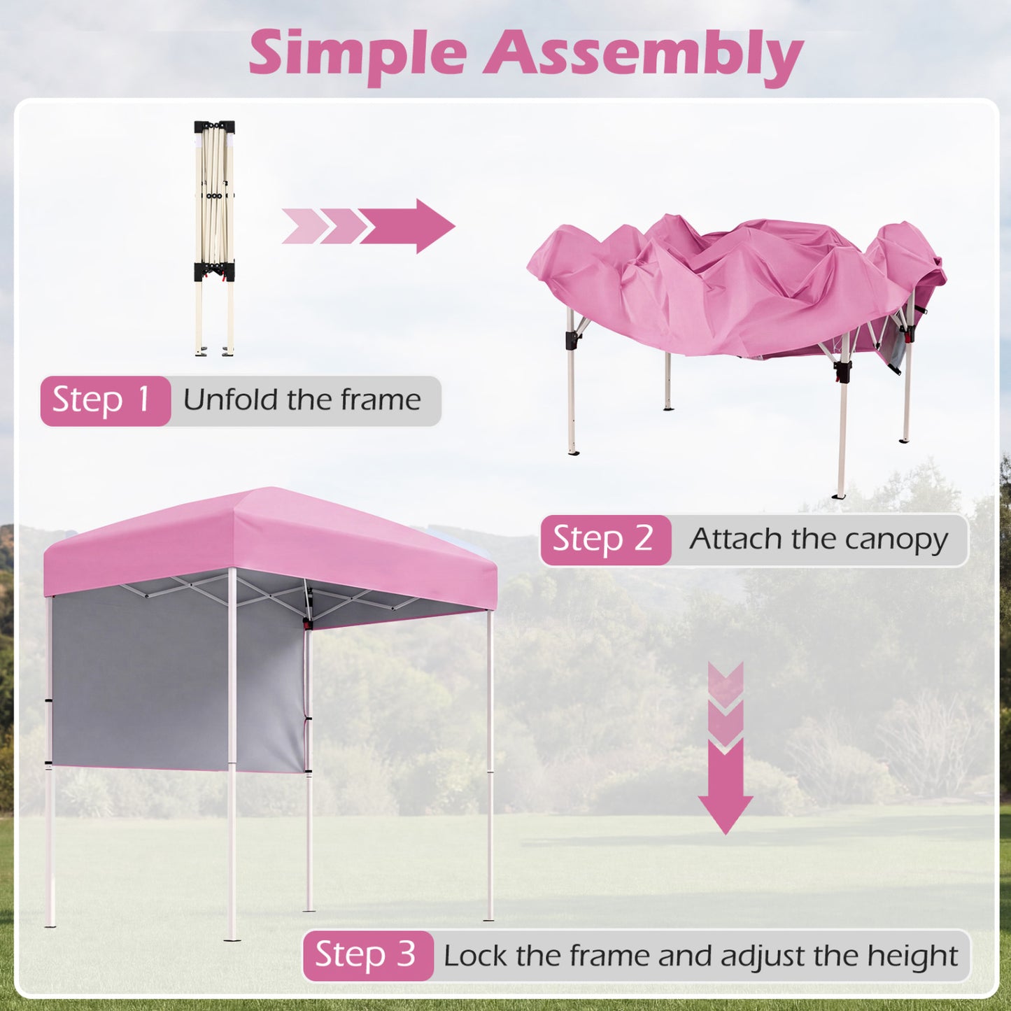 Tente Pop-Up Canopée 1,8x1,2 m avec demi-paroi latérale, Rose