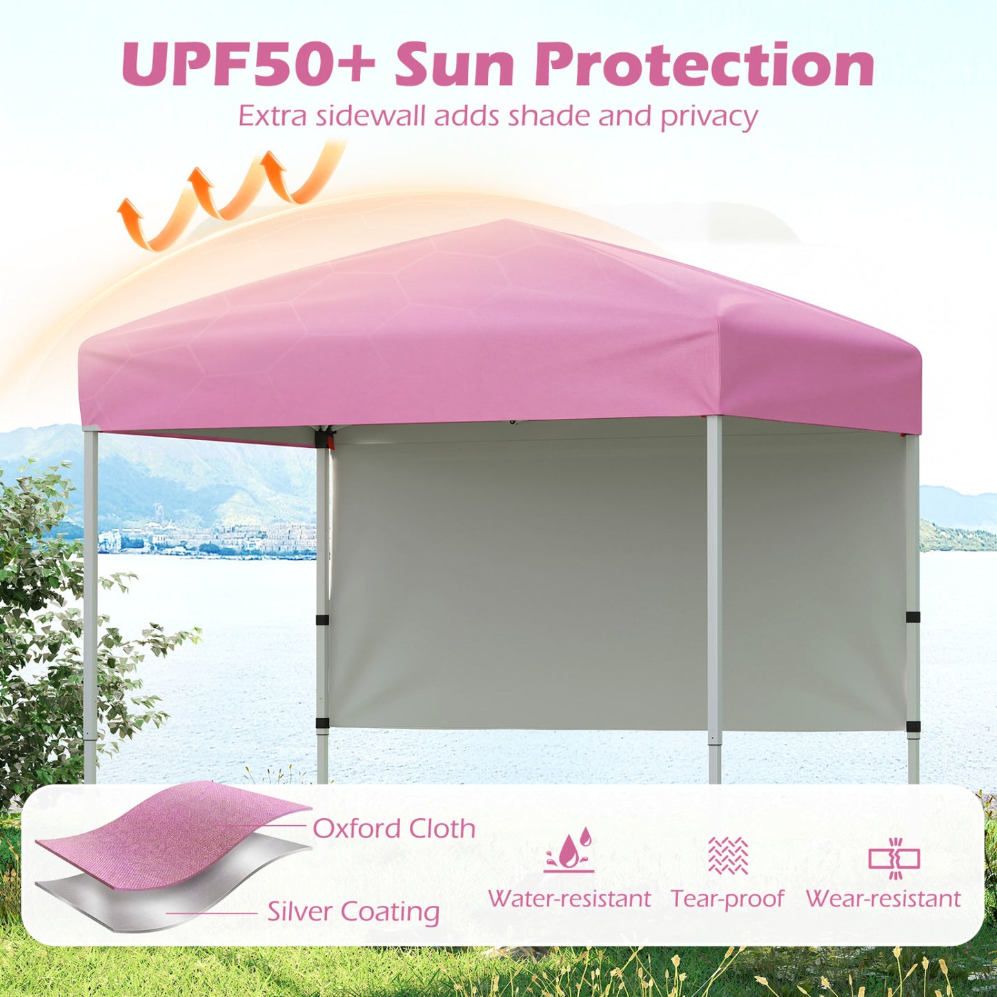 Tente Pop-Up Canopée 1,8x1,2 m avec demi-paroi latérale, Rose