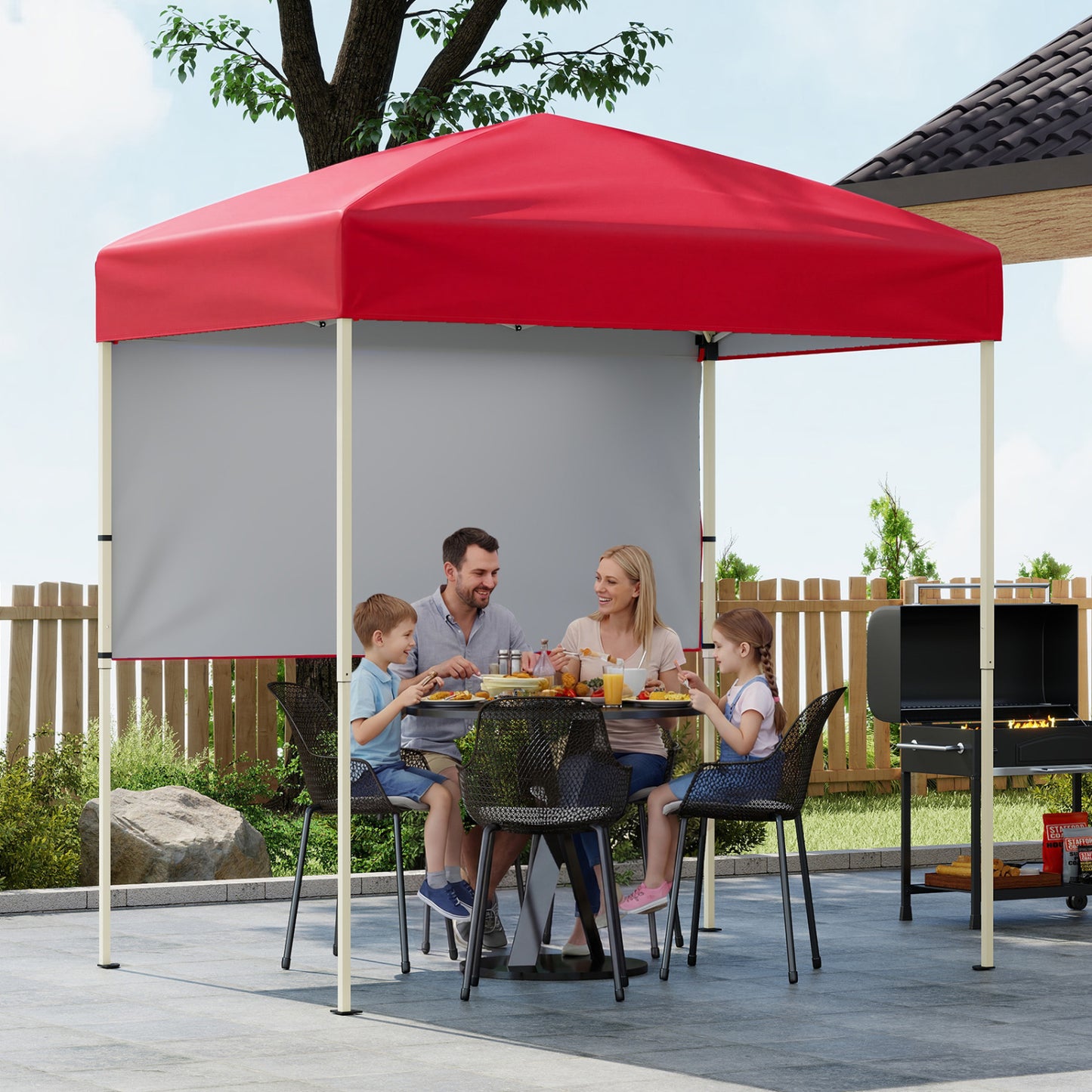 6x4 FT Pop-Up Canopy Tent with Half Sidewall, Red