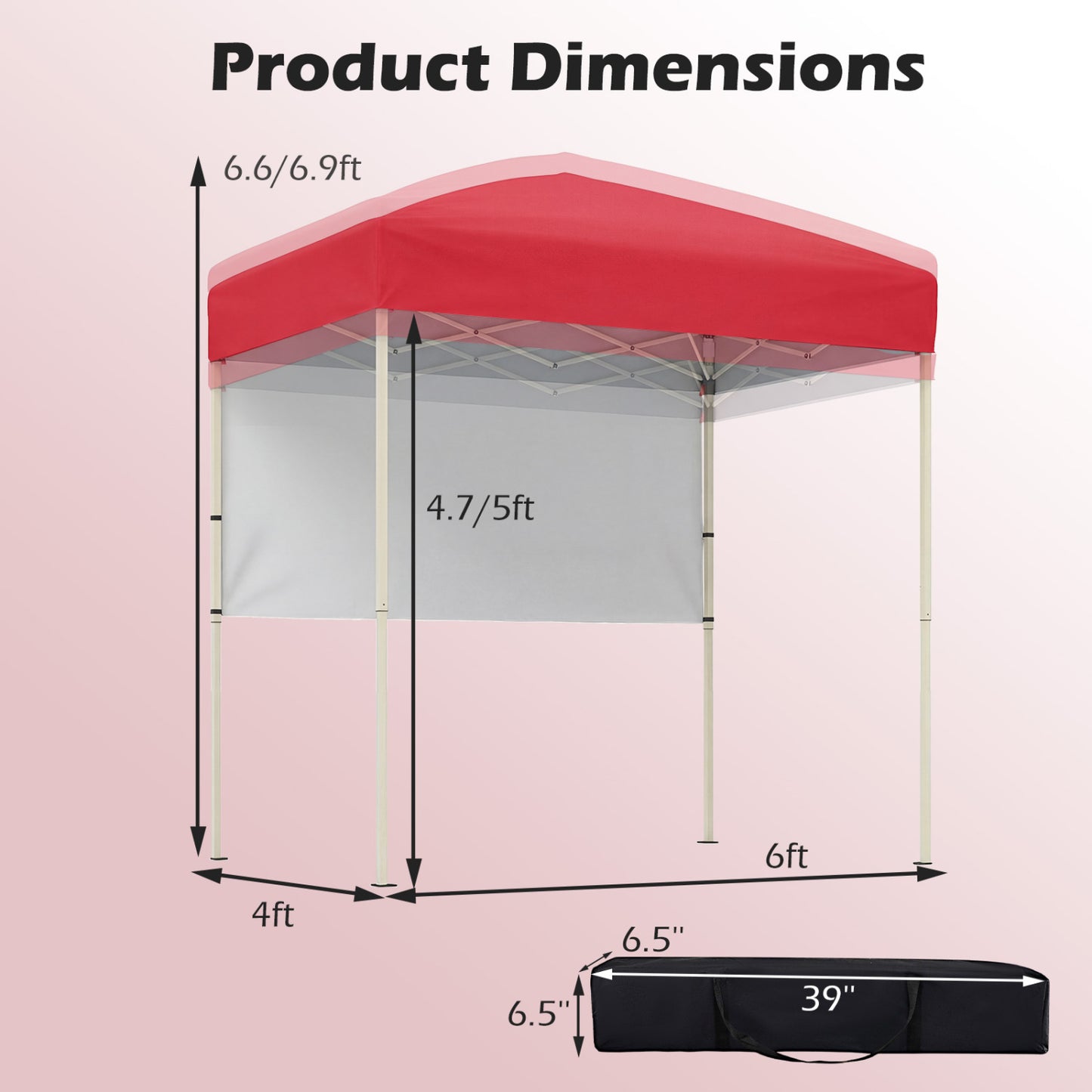 6x4 FT Pop-Up Canopy Tent with Half Sidewall, Red
