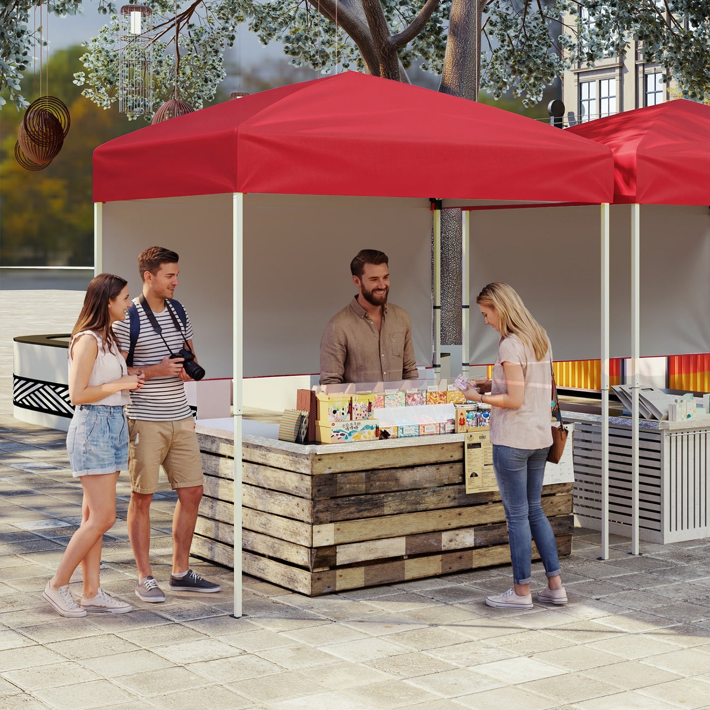 6x4 FT Pop-Up Canopy Tent with Half Sidewall, Red